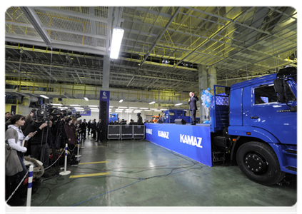 Prime Minister Vladimir Putin visits the KamAZ auto-making plant and attends a ceremony for the two millionth KamAZ lorry to come off the assembly line