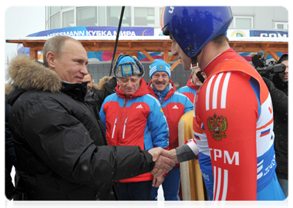Prime Minister Vladimir Putin visits the bobsleigh, luge and skeleton complex in Paramonovo in the Moscow Region