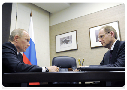 Prime Minister Vladimir Putin meets with Governor of the Novosibirsk Region Vasily Yurchenko