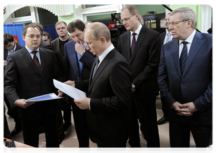 Prime Minister Vladimir Putin visits polling station in Novosibirsk