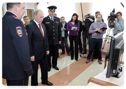 Prime Minister Vladimir Putin visits the Barnaul Law Institute under the Russian Interior Ministry