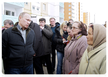 In Astrakhan, Prime Minister Vladimir Putin inspects a new block of flats provided to the residents of a building that was damaged by an explosion