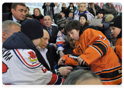 Prime Minister Vladimir Putin attended a match between Russian Amateur Ice Hockey League teams