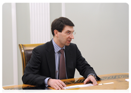 Minister of Communications and Mass Media Igor Schyogolev at a meeting with Prime Minister Vladimir Putin