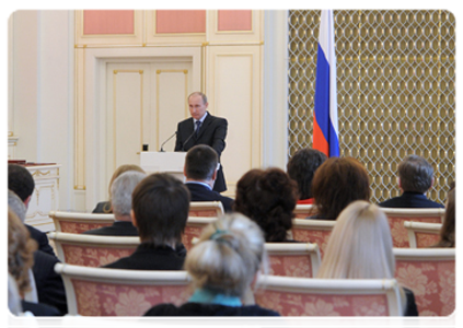 Prime Minister Vladimir Putin at a meeting devoted to the 20th anniversary of the Russian Trilateral Commission on the Regulation of Social and Labour Relations