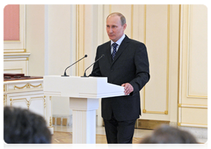 Prime Minister Vladimir Putin at a meeting devoted to the 20th anniversary of the Russian Trilateral Commission on the Regulation of Social and Labour Relations