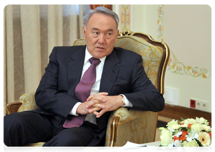 President of Kazakhstan Nursultan Nazarbayevat at a meeting with Prime Minister Vladimir Putin