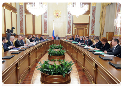 Prime Minister Vladimir Putin holding government meeting