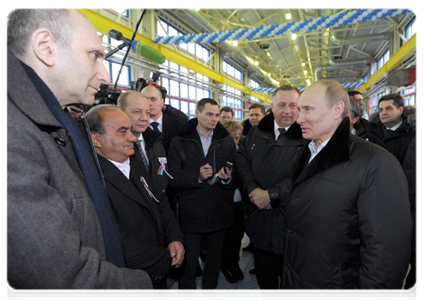Prime Minister Vladimir Putin attends the test launch of Baltic Pipeline System-2 at the port of Ust-Luga