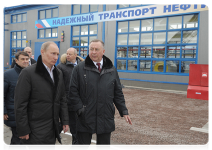 Prime Minister Vladimir Putin attends the test launch of Baltic Pipeline System-2 at the port of Ust-Luga