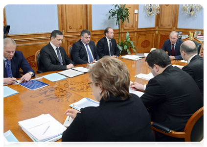 Prime Minister Vladimir Putin holding a meeting on the implementation and financing of federal targeted programmes