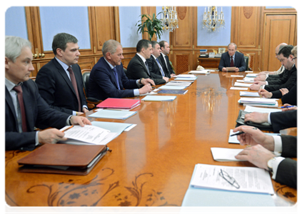 Prime Minister Vladimir Putin holding a meeting on the implementation and financing of federal targeted programmes