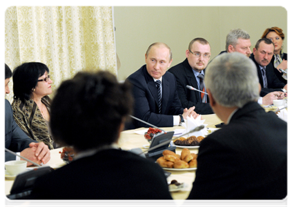 Prime Minister Vladimir Putin at a meeting with  agricultural producers from the Voronezh Region