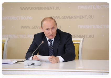 Prime Minister Vladimir Putin holding a meeting in Voronezh on preparations for spring field work