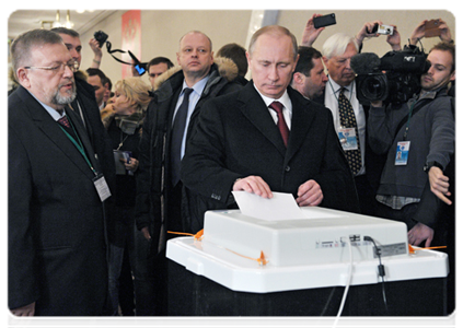 Председатель Правительства Российской Федерации В.В.Путин проголосовал на выборах Президента  Российской Федерации