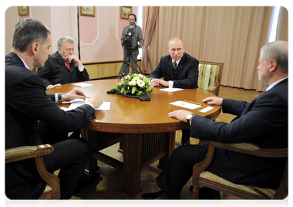 Vladimir Putin meets with Mikhail Prokhorov, Vladimir Zhirinovsky and Sergei Mironov