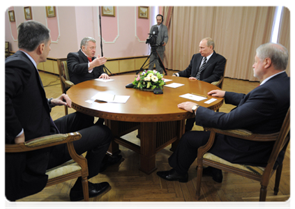 В.В.Путин провёл встречу с М.Д.Прохоровым, В.В.Жириновским и С.М.Мироновым