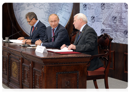 Prime Minister Vladimir Putin attends a meeting of the Russian Geographical Society’s Board of Trustees