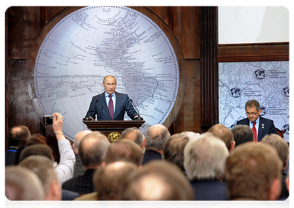 Prime Minister Vladimir Putin attends a meeting of the Russian Geographical Society’s Board of Trustees
