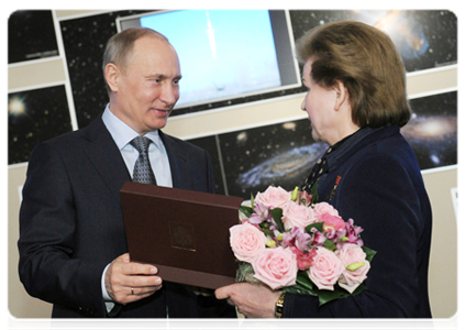 Prime Minister Vladimir Putin and Pilot-Cosmonaut and Hero of the Soviet Union Valentina Tereshkova
