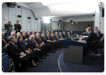 Prime Minister Vladimir Putin holding a meeting on the development of Russian space centres for long-term space exploration programmes
