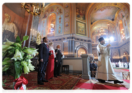 Prime Minister Vladimir Putin attending the festive Easter service at Christ the Saviour Cathedral
