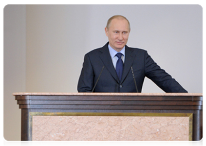 Prime Minister Vladimir Putin at an extended meeting of the Finance Ministry Board