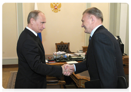 Prime Minister Vladimir Putin holds a meeting with Ryazan Region Governor Oleg Kovalyov