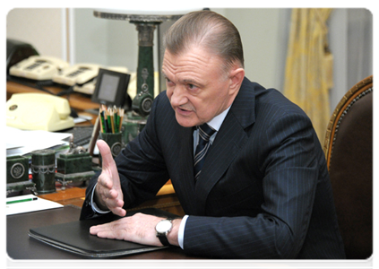 Governor of the Ryazan Region Oleg Kovalyov at a meeting with Prime Minister Vladimir Putin