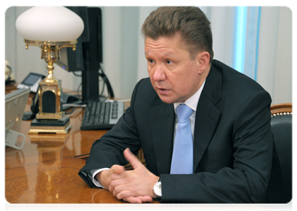 Gazprom CEO Alexei Miller at the meeting with Prime Minister Vladimir Putin