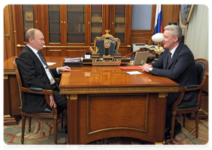 Prime Minister Vladimir Putin holding a working meeting with Moscow Mayor Sergei Sobyanin