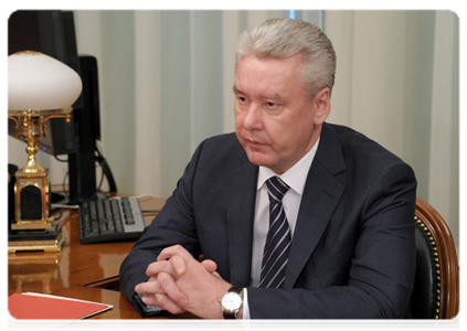 Moscow Mayor Sergei Sobyanin at a meeting with Prime Minister Vladimir Putin