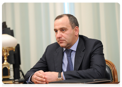 Head of the Republic of Karachai-Circassia Rashid Temrezov at a meeting with Prime Minister Vladimir Putin