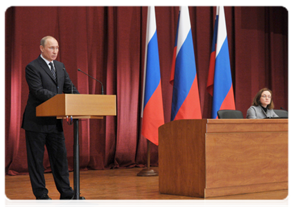 Prime Minister Vladimir Putin at an expanded meeting of the board of the Ministry of Economic Development
