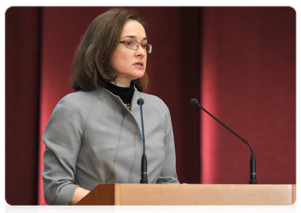 Minister of Economic Development Elvira Nabiullina at an expanded meeting of the board of the Ministry of Economic Development