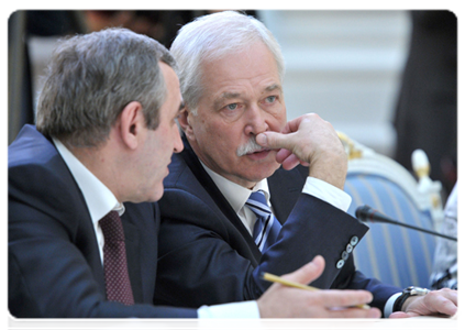 Member of the Bureau of United Russia’s Supreme Council, Secretary of the Presidium of United Russia’s General Council and Deputy Chairman of the State Duma Sergei Neverov and Chairman of United Russia’s Supreme Council Boris Gryzlov