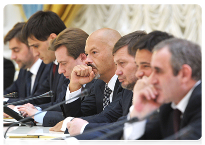 Members of the United Russia party at a meeting with Prime Minister Vladimir Putin