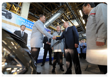 Prime Minister Vladimir Putin at a launching ceremony for serial production of AvtoVAZ’s Lada Largus in the Samara Region