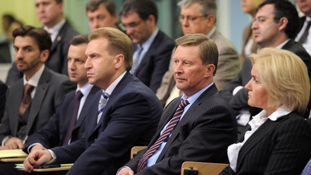 Acting First Deputy Prime Minister Igor Shuvalov, Head of the Presidential Executive Office and Chairman of the working group Sergei Ivanov and Deputy Moscow Mayor for Social Development Olga Golodets