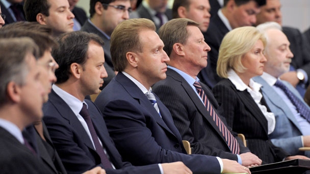 Presidential Aide, Deputy Chairman of the working group Arkady Dvorkovich, Acting First Deputy Prime Minister Igor Shuvalov and Head of the Presidential Executive Office and Chairman of the working group Sergei Ivanov