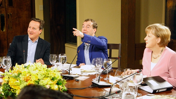 Prime Minister Dmitry Medvedev takes part in a working dinner