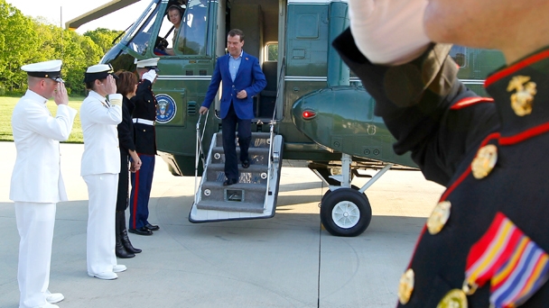 Prime Minister Dmitry Medvedev at Camp David, the US President’s country retreat