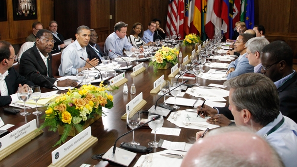 Prime Minister Dmitry Medvedev takes part in meetings at the G8 summit