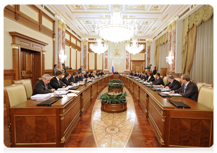 Prime Minister Vladimir Putin chairs a government meeting