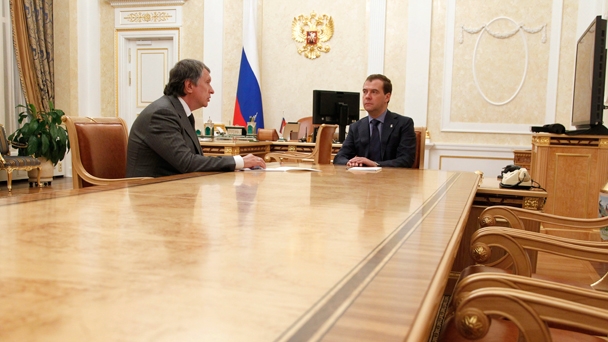 Prime Minister Dmitry Medvedev holds a working meeting with Igor Sechin
