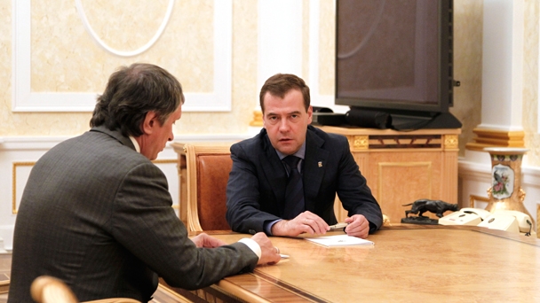 Prime Minister Dmitry Medvedev holds a working meeting with Igor Sechin