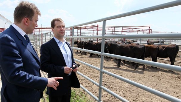 Prime Minister Dmitry Medvedev and President of the Miratorg Agrobusiness Holding Viktor Linnik