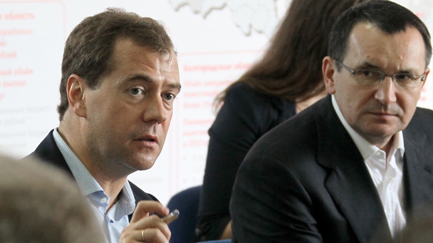 Prime Minister Dmitry Medvedev and Minister of Agriculture Nikolai Fydorov