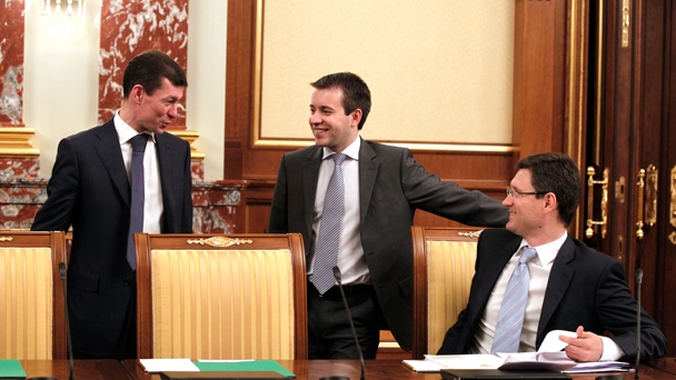 Minister of Labour and Social Protection Maxim Topilin, Minister of Communications and Mass Media of the Russian Federation Nikolai Nikiforov and Minister of Energy Alexander Novak