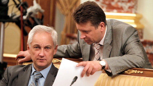 Minister of Economic Development Andrei Belousov and Minister of Transport Maxim Sokolov